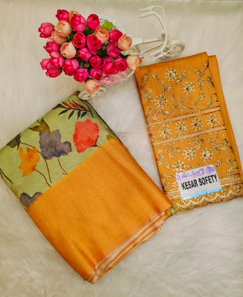 DIGITAL PRINT SILK SAREE WITH WORK BLOUSE SS16